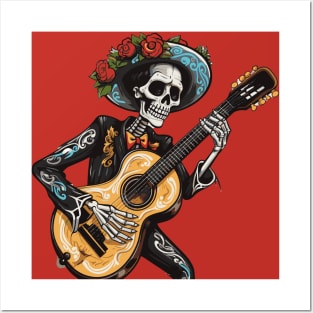 skeleton playing guitar Posters and Art